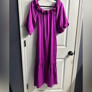 NWOT Before You Vibrant Purple off shoulder Maxi Dress with Puff Sleeves